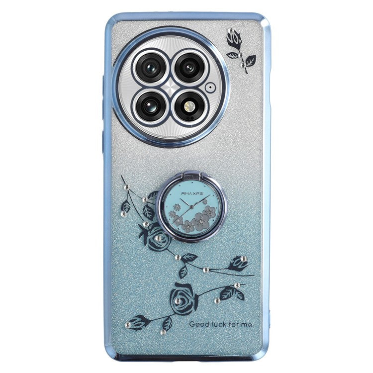 KADEM For OnePlus 13 Case Ring Kickstand TPU Flowers Phone Cover Gradient Glitter - Blue