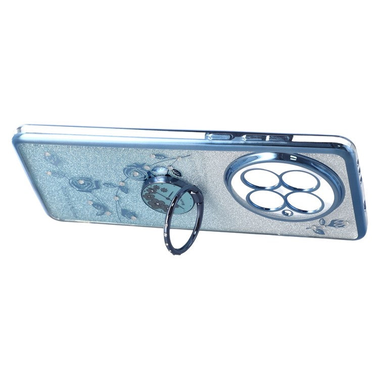 KADEM For OnePlus 13 Case Ring Kickstand TPU Flowers Phone Cover Gradient Glitter - Blue