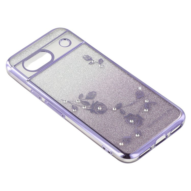 KADEM For Google Pixel 8a Case Flower Pattern TPU Gradient Phone Cover with Lanyards - Purple