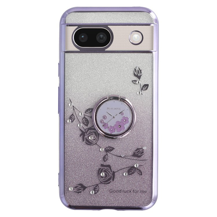 KADEM For Google Pixel 8a Case Ring Kickstand TPU Flowers Phone Cover Gradient Glitter - Purple