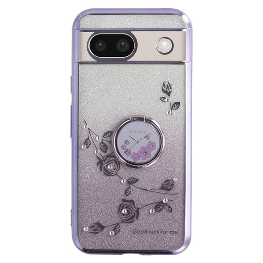 KADEM For Google Pixel 8a Case Ring Kickstand TPU Flowers Phone Cover Gradient Glitter - Purple