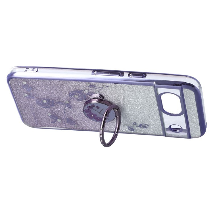 KADEM For Google Pixel 8a Case Ring Kickstand TPU Flowers Phone Cover Gradient Glitter - Purple