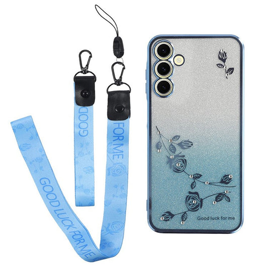 KADEM For Samsung Galaxy A56 5G Case Flower Pattern TPU Gradient Phone Cover with Lanyards - Blue