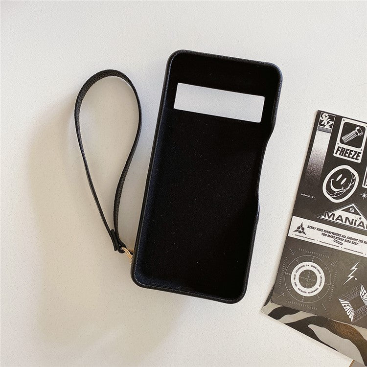 For Google Pixel 8a Case Card Slots Kickstand PU Leather Back Cover with Zipper Pocket, Wrist Strap - Black