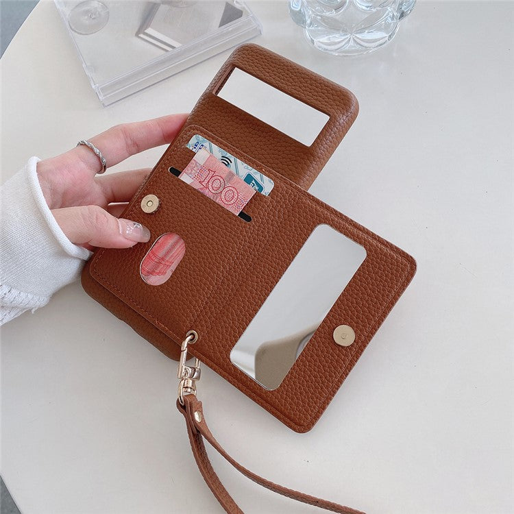 For Google Pixel 8a Case Card Slots Kickstand PU Leather Back Cover with Zipper Pocket, Wrist Strap - Dark Brown