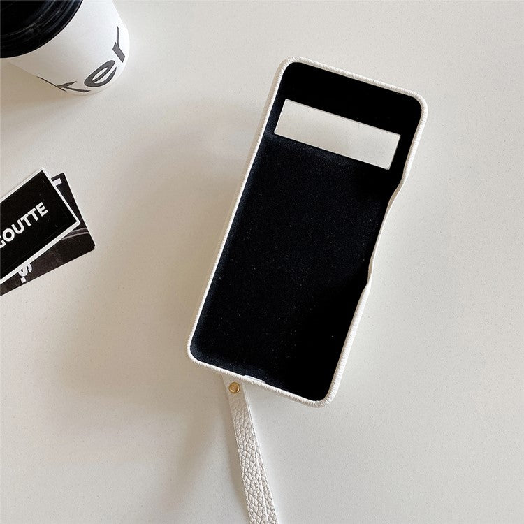 For Google Pixel 8 Case Mirror Design PU Leather Back Cover with Card Slots, Wrist Strap - White