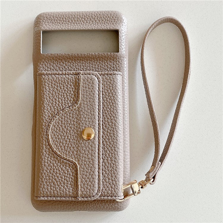 For Google Pixel 8 Case Mirror Design PU Leather Back Cover with Card Slots, Wrist Strap - Grey