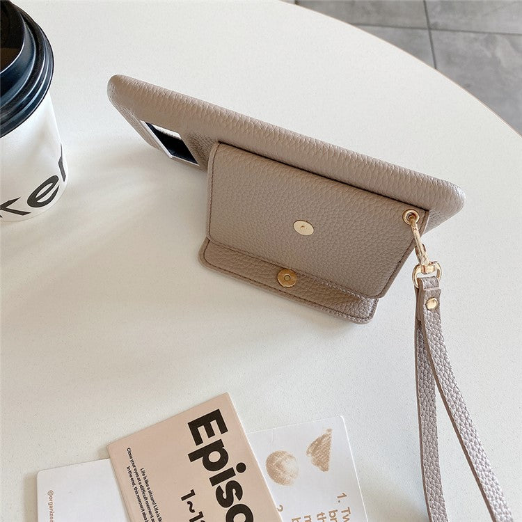 For Google Pixel 8 Case Mirror Design PU Leather Back Cover with Card Slots, Wrist Strap - Grey