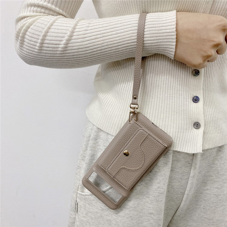 For Google Pixel 8 Case Mirror Design PU Leather Back Cover with Card Slots, Wrist Strap - Grey