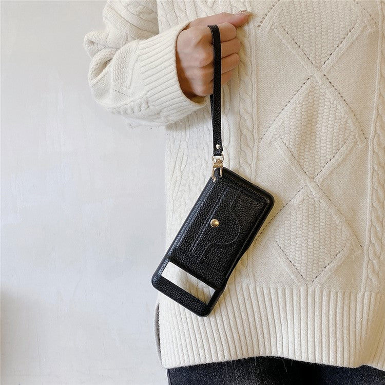 For Google Pixel 8a Case Mirror Design PU Leather Back Cover with Card Slots, Wrist Strap - Black