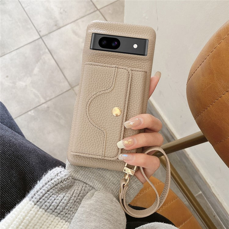 For Google Pixel 8a Case Mirror Design PU Leather Back Cover with Card Slots, Wrist Strap - Grey