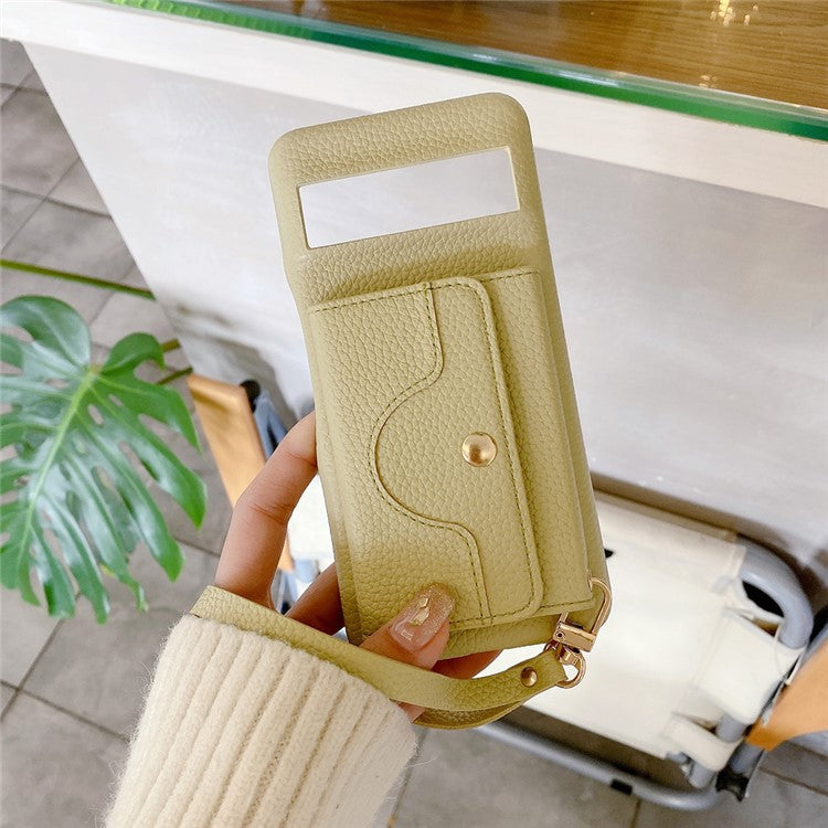 For Google Pixel 8a Case Mirror Design PU Leather Back Cover with Card Slots, Wrist Strap - Green