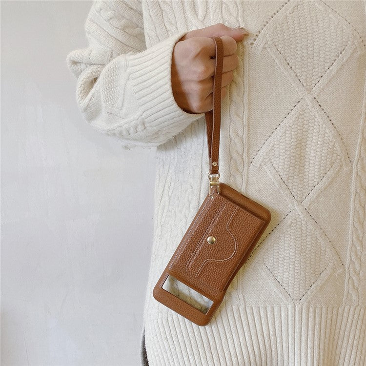 For Google Pixel 8a Case Mirror Design PU Leather Back Cover with Card Slots, Wrist Strap - Dark Brown