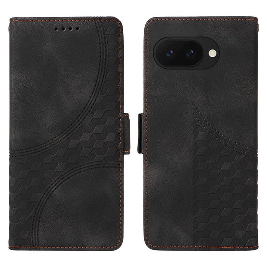 For Google Pixel 9a Case PU Leather Phone Cover Rhombus Starry Imprinted - Black