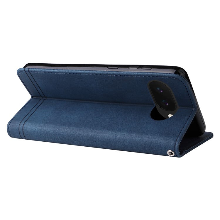 For Google Pixel 9a Wallet Case Skin Touch Leather Phone Cover Tree Pattern Hardware - Blue