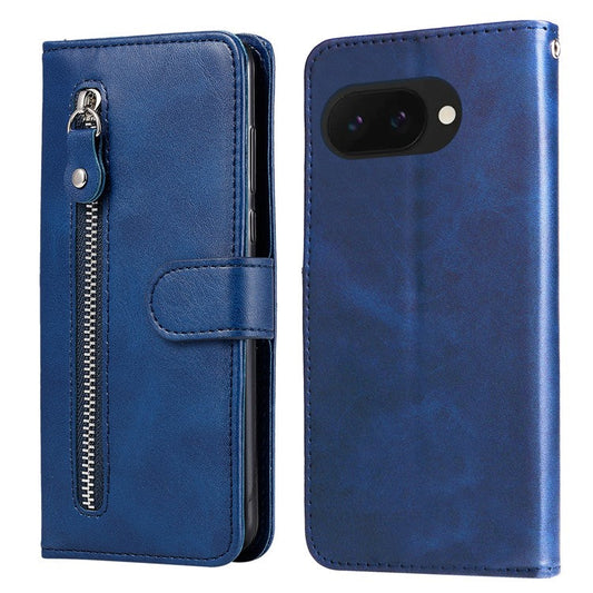 For Google Pixel 9a Case Zipper Wallet Calf Texture PU Leather Phone Cover - Blue