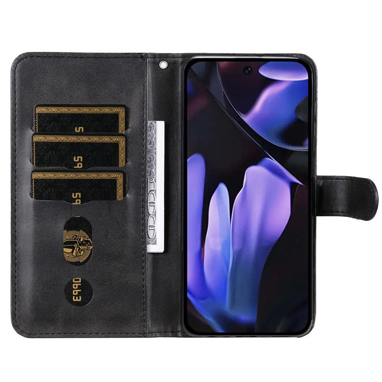 For Google Pixel 9a Case Zipper Wallet Calf Texture PU Leather Phone Cover - Black