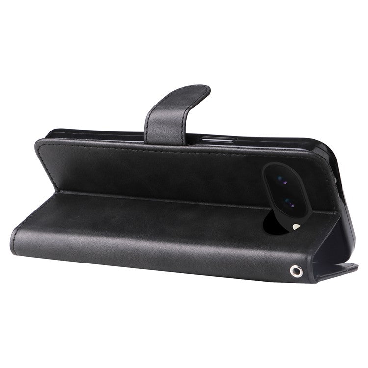 For Google Pixel 9a Case Zipper Wallet Calf Texture PU Leather Phone Cover - Black