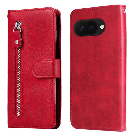 For Google Pixel 9a Case Zipper Wallet Calf Texture PU Leather Phone Cover - Red