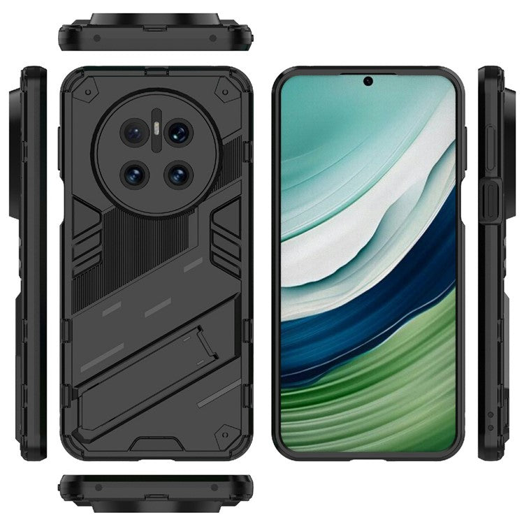 For Huawei Mate 70 Case PC + TPU Shockproof Phone Cover with Kickstand - Black