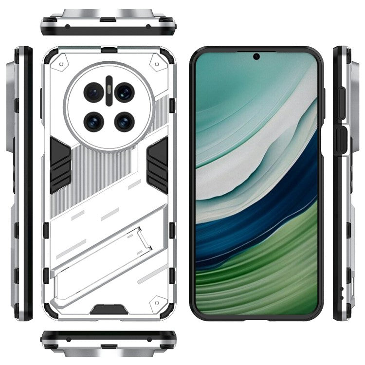 For Huawei Mate 70 Case PC + TPU Shockproof Phone Cover with Kickstand - White