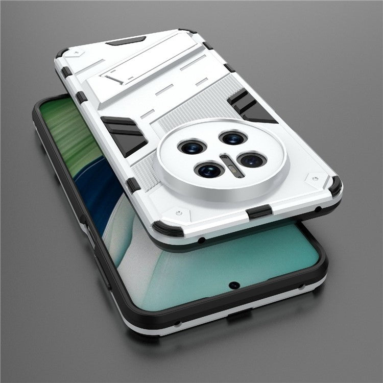 For Huawei Mate 70 Case PC + TPU Shockproof Phone Cover with Kickstand - White