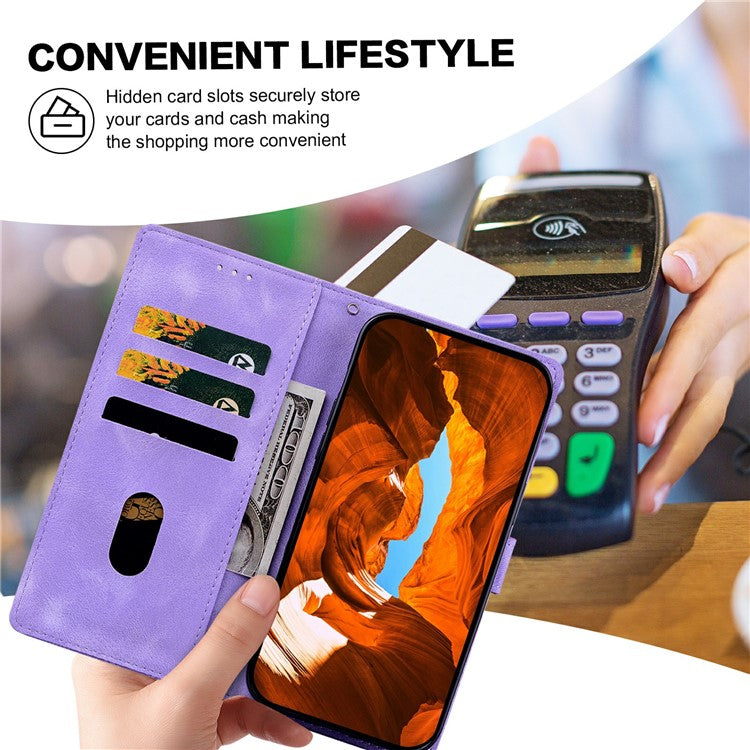 For iPhone 16 Pro Case Imprinted Lace Flowers PU Leather Wallet Phone Cover - Purple