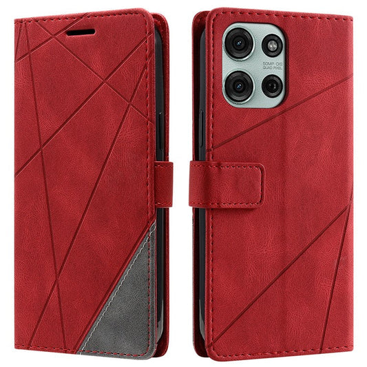 For Motorola Moto G75 5G Case Imprinted Lines PU Leather Splicing Wallet Phone Cover - Red