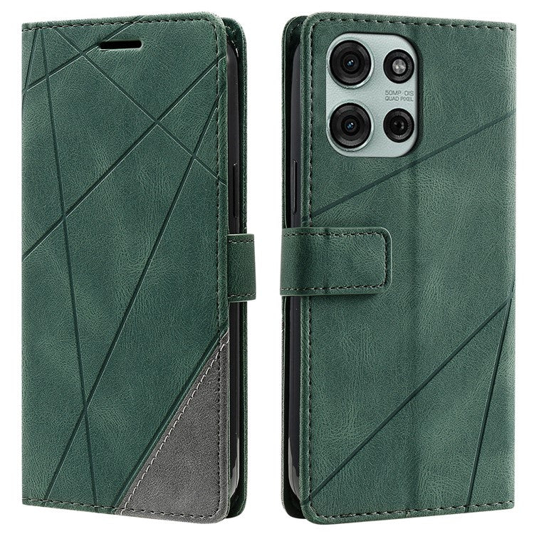 For Motorola Moto G75 5G Case Imprinted Lines PU Leather Splicing Wallet Phone Cover - Green