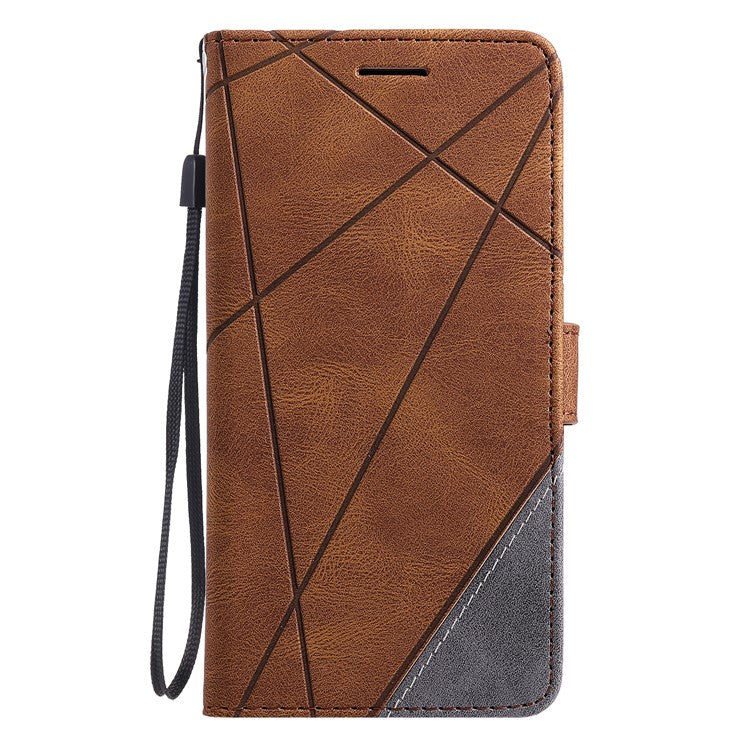 For Motorola Moto G75 5G Case Imprinted Lines PU Leather Splicing Wallet Phone Cover - Brown