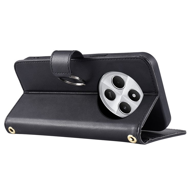 Crossbody Leather Case for Xiaomi Redmi A3 Pro 4G / Poco C75 4G / Redmi 14R 5G / 14C 4G Rhombus Mobile Cover - Black