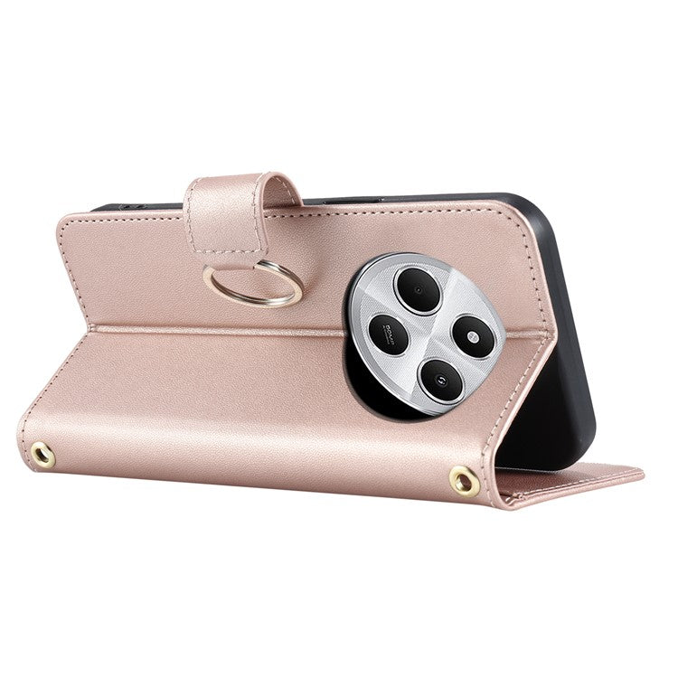 Crossbody Leather Case for Xiaomi Redmi A3 Pro 4G / Poco C75 4G / Redmi 14R 5G / 14C 4G Rhombus Mobile Cover - Rose Gold