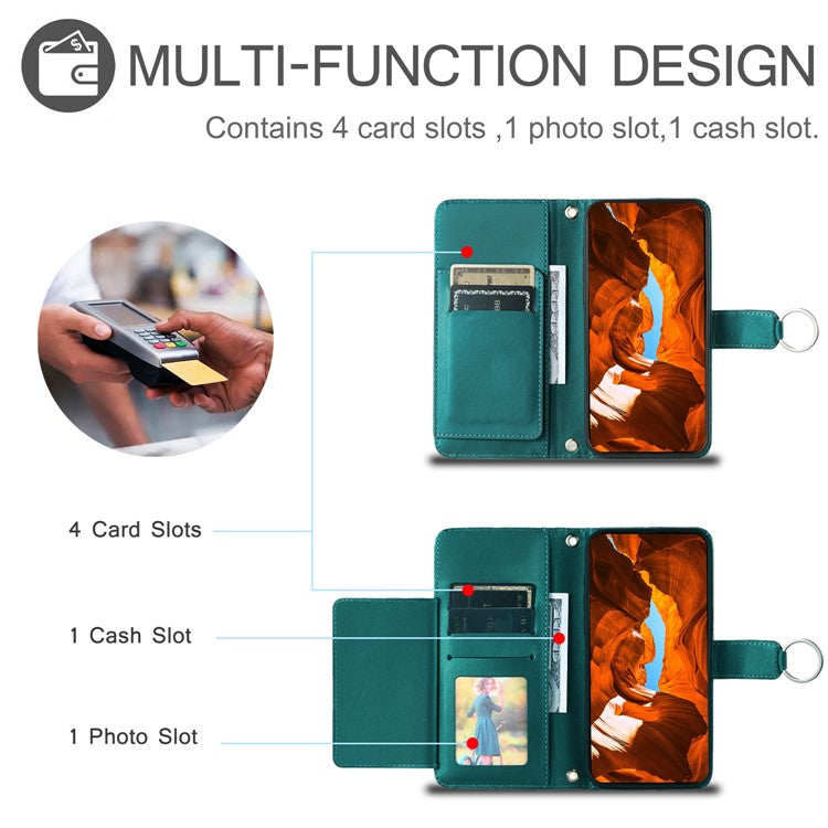 Crossbody Leather Case for Xiaomi Redmi A3 Pro 4G / Poco C75 4G / Redmi 14R 5G / 14C 4G Rhombus Mobile Cover - Green