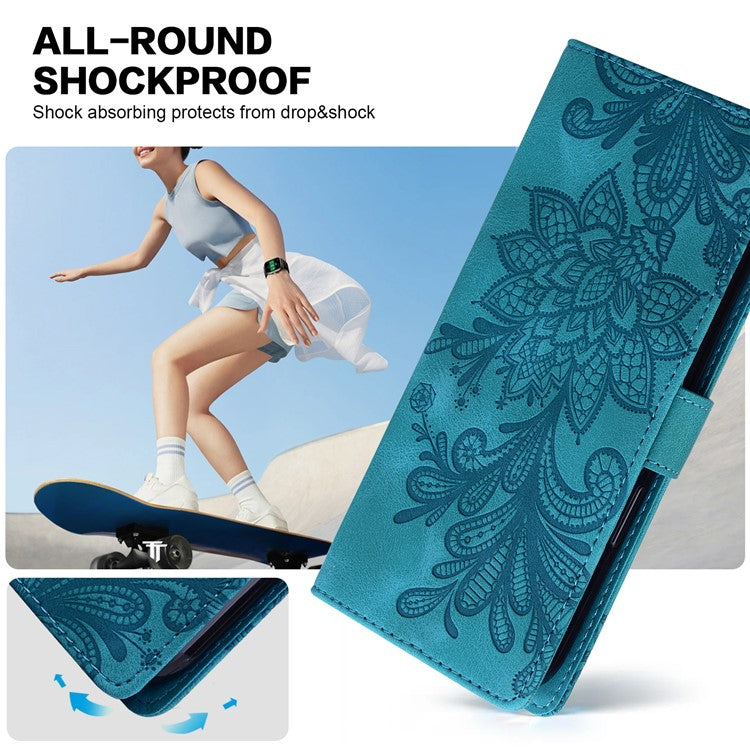 For Google Pixel 9 Pro  /  Pixel 9 Case Imprinted Lace Flowers PU Leather Wallet Phone Cover - Green