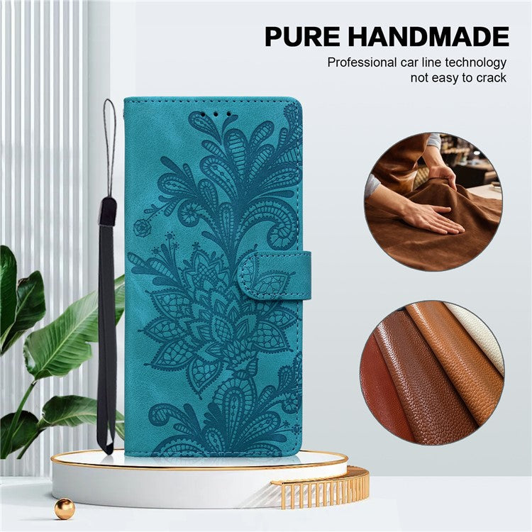 For Google Pixel 9 Pro  /  Pixel 9 Case Imprinted Lace Flowers PU Leather Wallet Phone Cover - Green