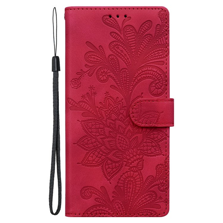 For Google Pixel 9 Pro  /  Pixel 9 Case Imprinted Lace Flowers PU Leather Wallet Phone Cover - Red