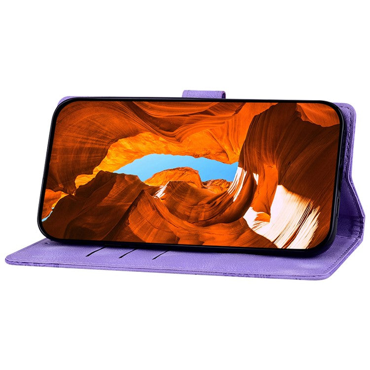 For Google Pixel 9 Pro  /  Pixel 9 Case Imprinted Lace Flowers PU Leather Wallet Phone Cover - Purple