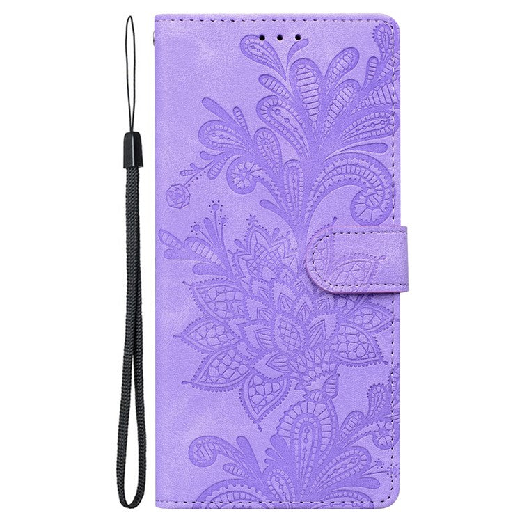 For Google Pixel 9 Pro  /  Pixel 9 Case Imprinted Lace Flowers PU Leather Wallet Phone Cover - Purple