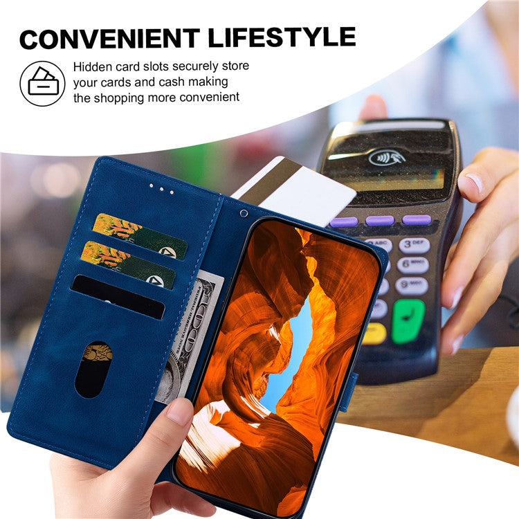 For Google Pixel 9 Pro  /  Pixel 9 Case Imprinted Lace Flowers PU Leather Wallet Phone Cover - Dark Blue