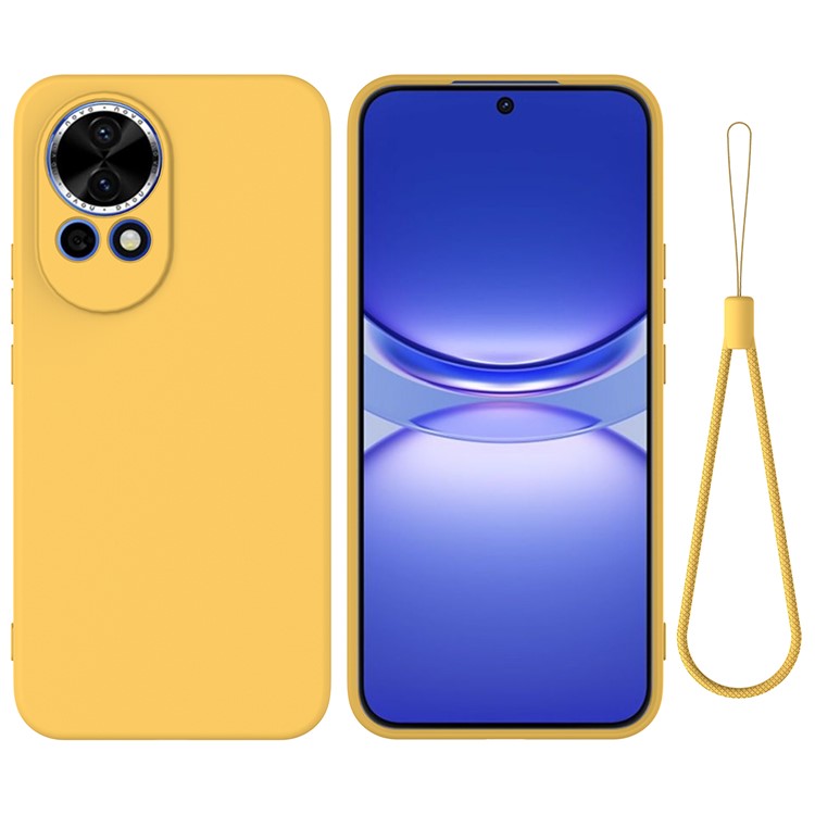 For Huawei nova 13 5G Case Liquid Silicone Phone Back Cover with Hand Strap - Yellow