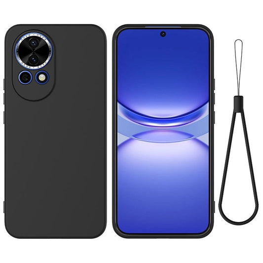 For Huawei nova 13 5G Case Liquid Silicone Phone Back Cover with Hand Strap - Black