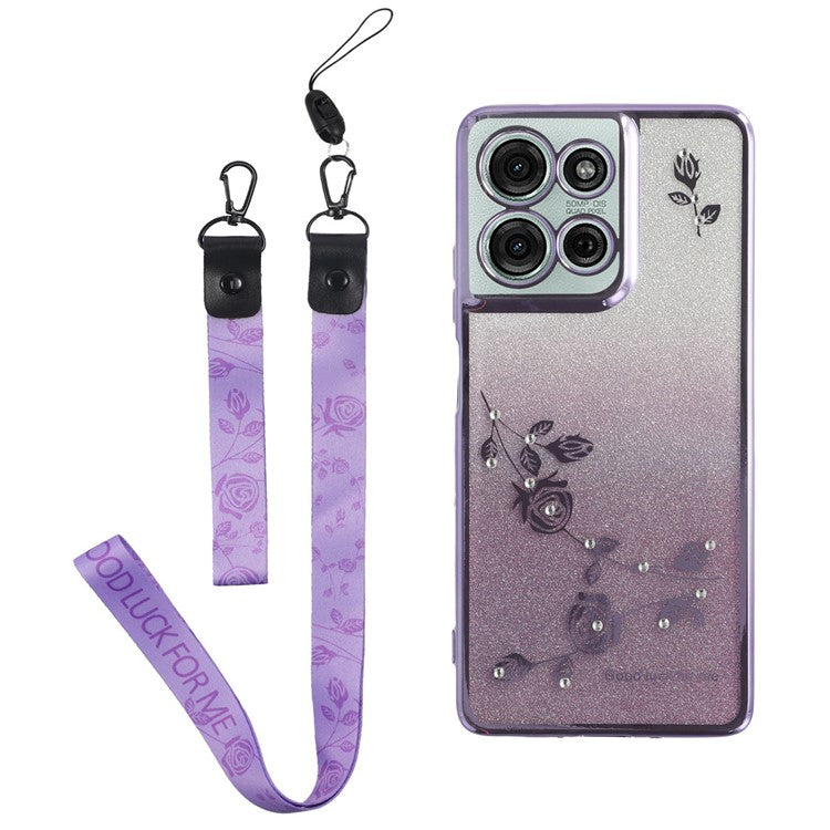 KADEM For Motorola Moto G75 5G Case Flower Pattern TPU Gradient Phone Cover with Lanyards - Purple