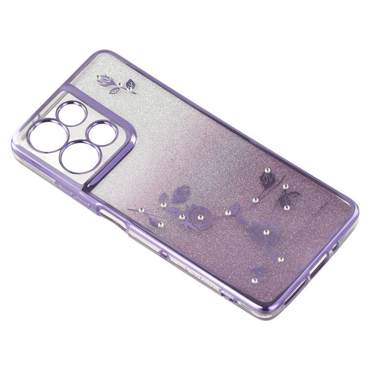 KADEM For Motorola Moto G75 5G Case Flower Pattern TPU Gradient Phone Cover with Lanyards - Purple