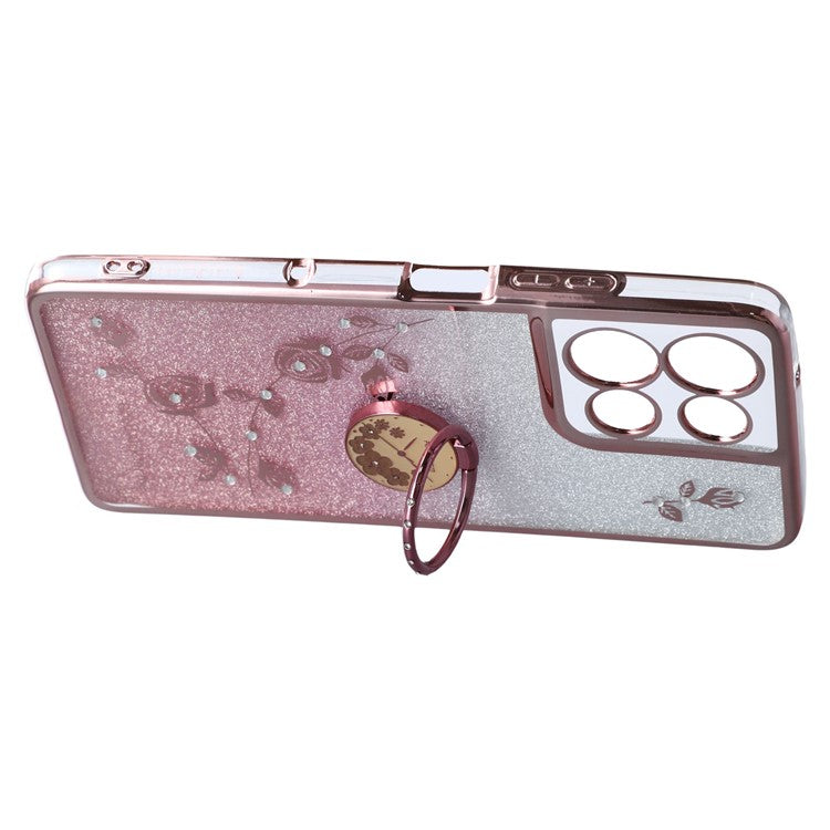 KADEM For Motorola Moto G75 5G Case Ring Kickstand TPU Flowers Phone Cover Gradient Glitter - Rose Gold