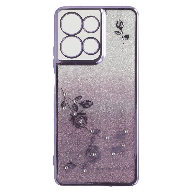 KADEM For Motorola Moto G75 5G Case Ring Kickstand TPU Flowers Phone Cover Gradient Glitter - Purple