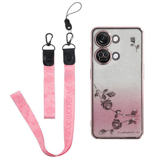 KADEM For OnePlus Ace 2V / Nord 3 5G Case Flower Pattern TPU Gradient Phone Cover with Lanyards - Rose Gold