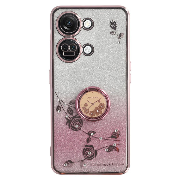 KADEM For OnePlus Ace 2V / Nord 3 5G Case Ring Kickstand TPU Flowers Phone Cover Gradient Glitter - Rose Gold