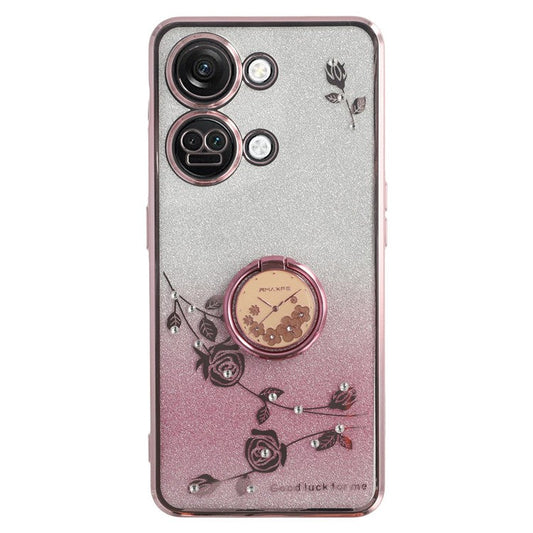 KADEM For OnePlus Ace 2V / Nord 3 5G Case Ring Kickstand TPU Flowers Phone Cover Gradient Glitter - Rose Gold