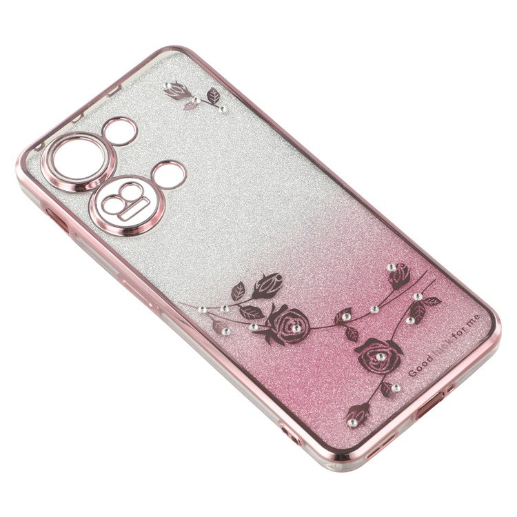 KADEM For OnePlus Ace 2V / Nord 3 5G Case Ring Kickstand TPU Flowers Phone Cover Gradient Glitter - Rose Gold