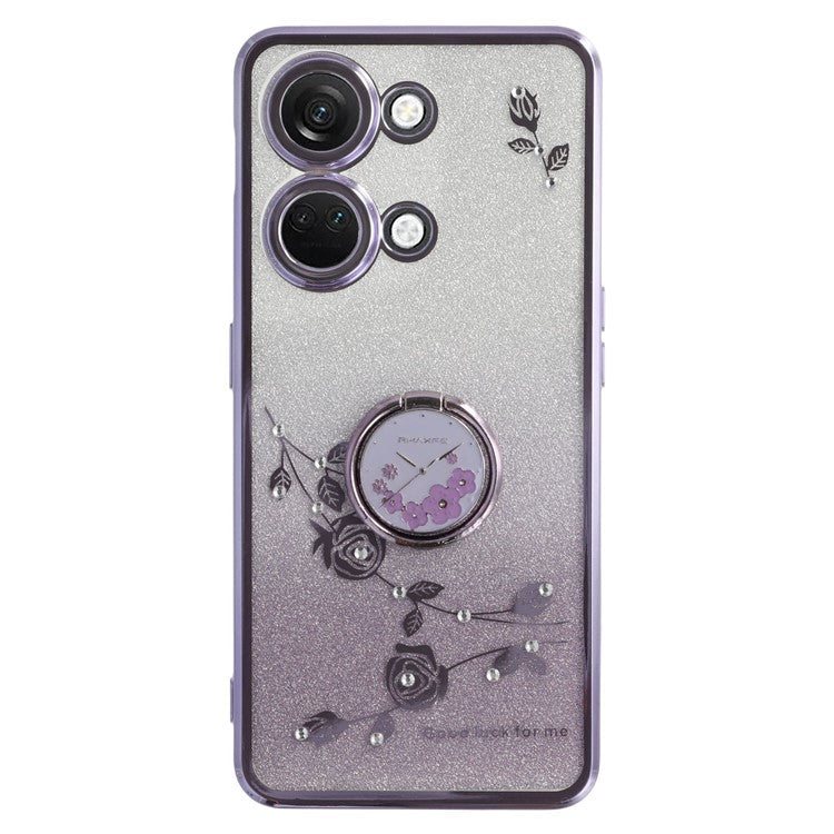 KADEM For OnePlus Ace 2V / Nord 3 5G Case Ring Kickstand TPU Flowers Phone Cover Gradient Glitter - Purple